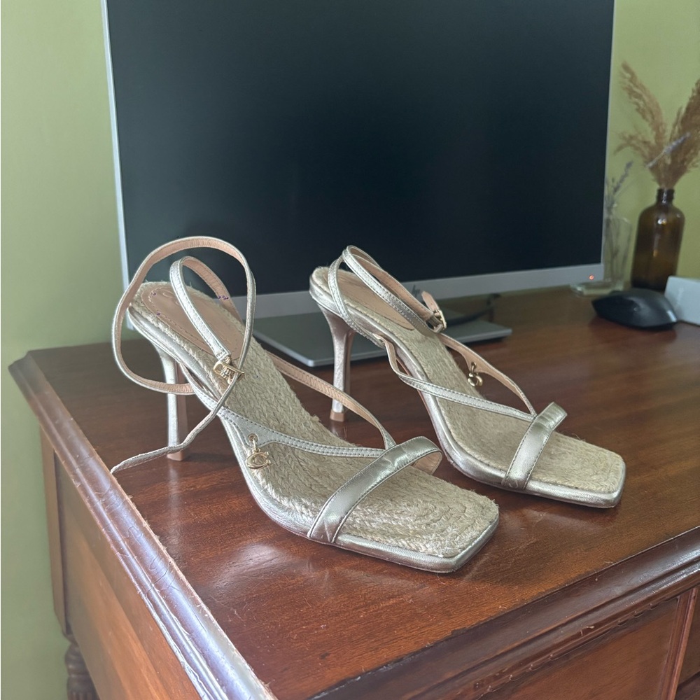 Coach Neutral Gold Strappy Heels